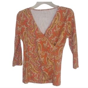 Talbots Paisley Knit Faux-Wrap top NWT Size SP